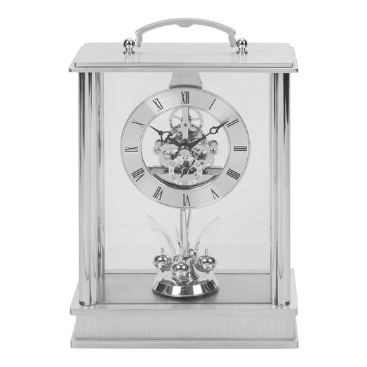 Brushed Aluminium Brass Mantle Clock (Widdop) - Gallery Gifts Online 