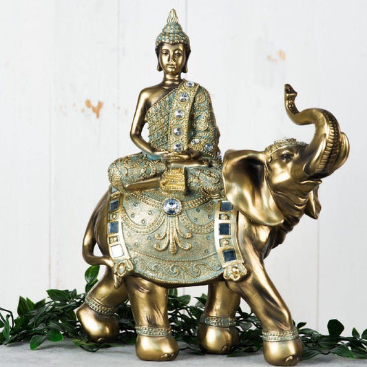 Buddha on Elephant - Bronze Effect (Widdop) - Gallery Gifts Online 