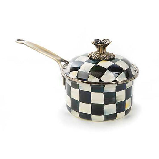 Courtly Check Enamel 1 Qt. Saucepan (Mackenzie Childs) - Gallery Gifts Online 