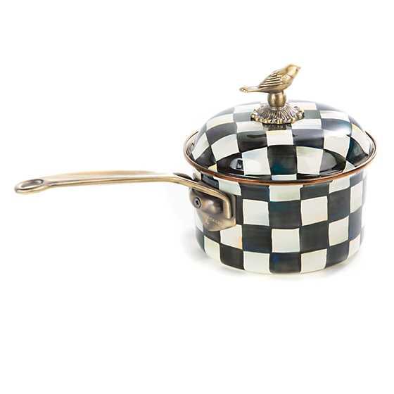 Courtly Check Enamel 2.5 Qt. Sauce Pan (Mackenzie Childs) - Gallery Gifts Online 
