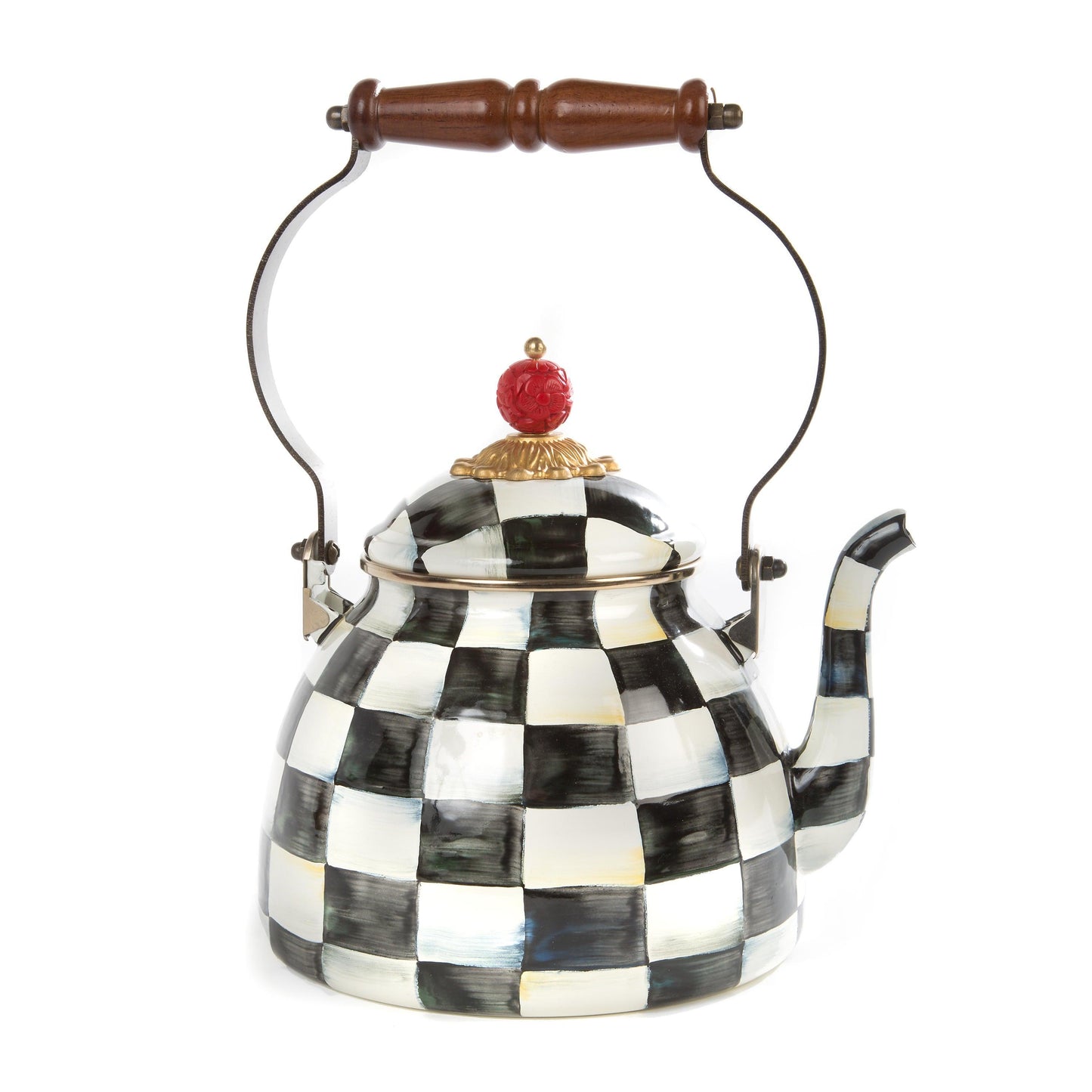 Courtly Check Enamel Tea Kettle - 2Qt (Mackenzie Childs) - Gallery Gifts Online 