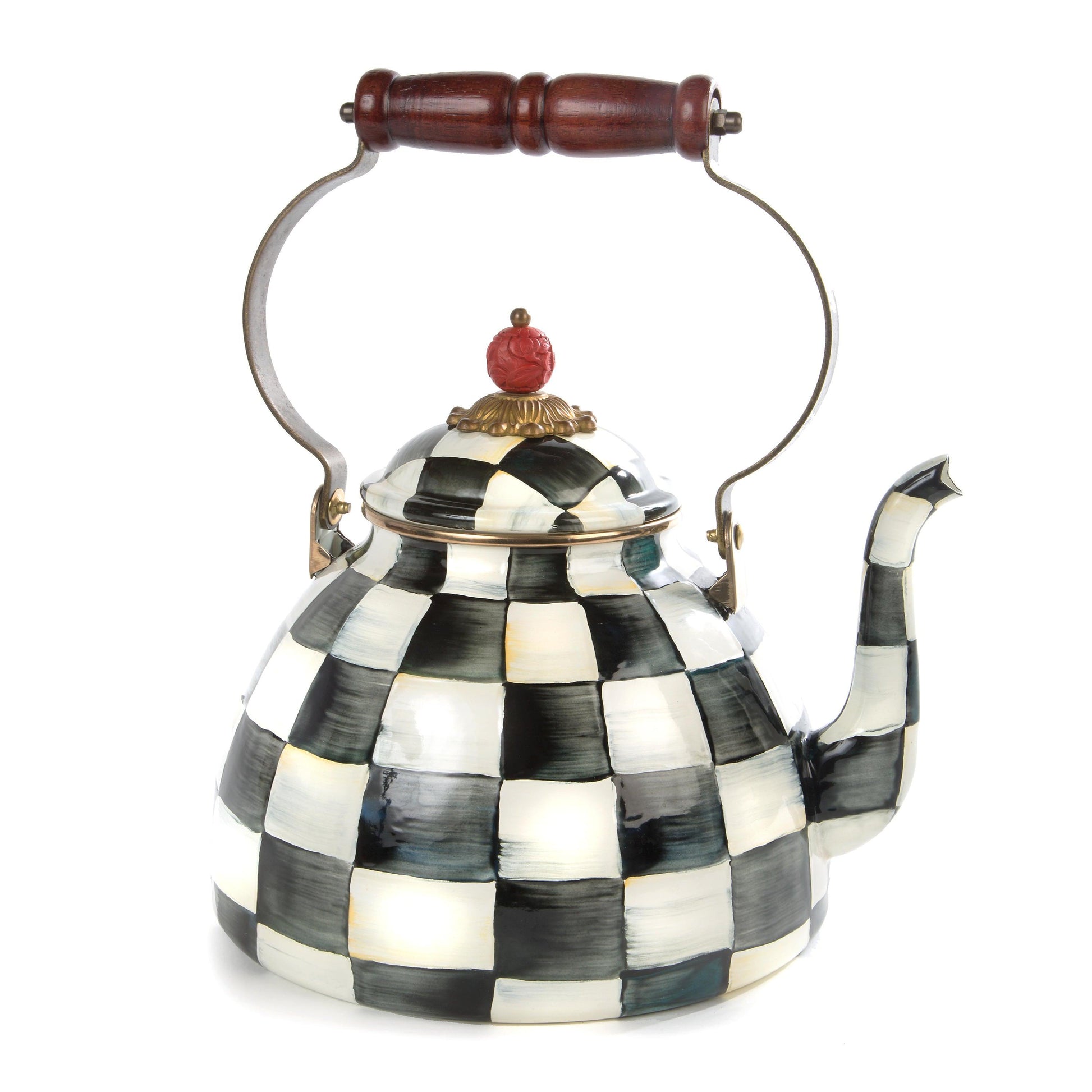 Courtly Check Enamel Tea Kettle - 3Qt (Mackenzie Childs) - Gallery Gifts Online 