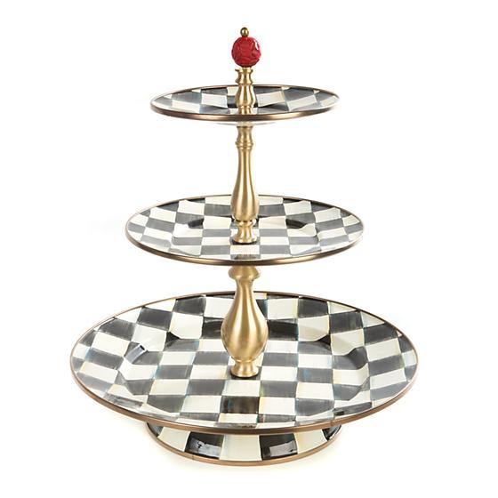 Courtly Check Enamel Three Tier Sweet Stand (Mackenzie Childs) - Gallery Gifts Online 
