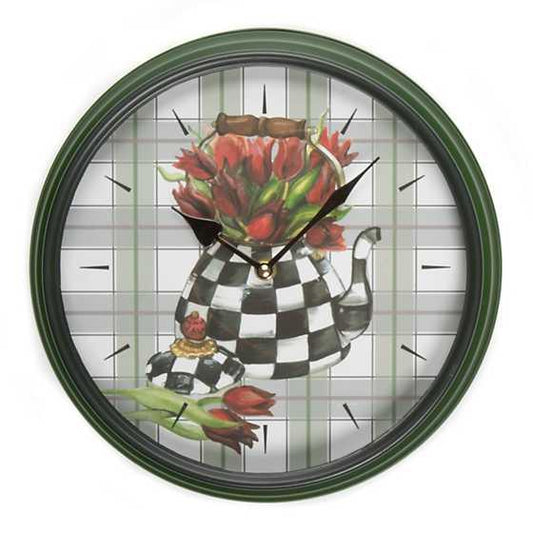 Courtly Check Tea Kettle Bouquet Wall Clock (Mackenzie Childs) - Gallery Gifts Online 