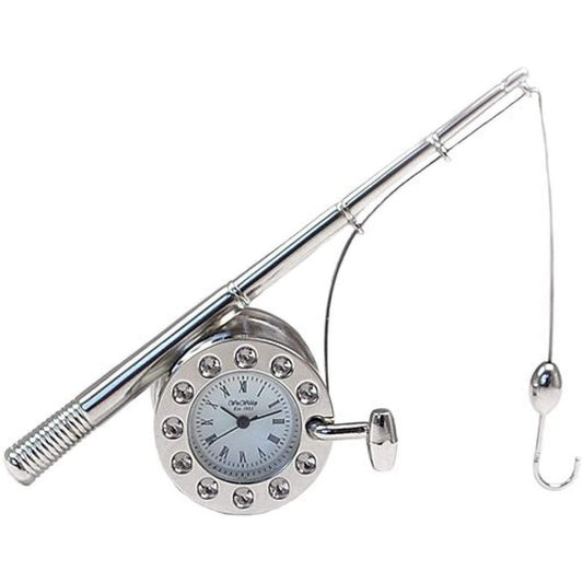 Fishing Pole Silver -Mini Clock (Widdop) - Gallery Gifts Online 