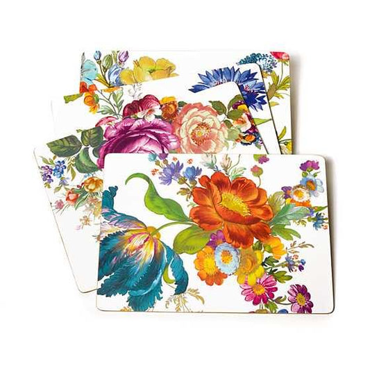 Flower Market Placemats - White - Set of 4 (Mackenzie Childs) - Gallery Gifts Online 