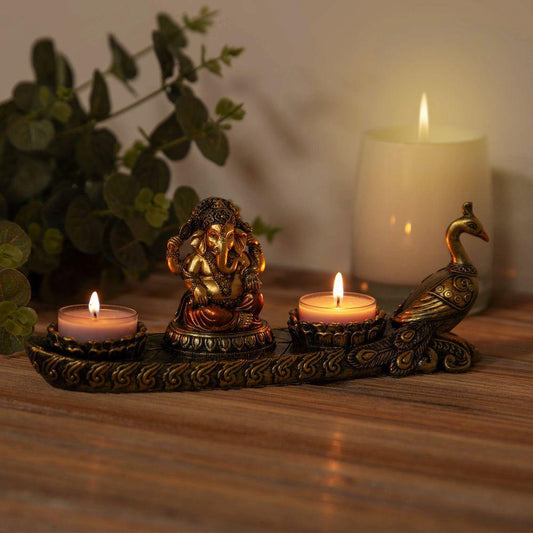 Ganesh Bronze Effect Tea Light Holder - Faith & Hope (Widdop) - Gallery Gifts Online 
