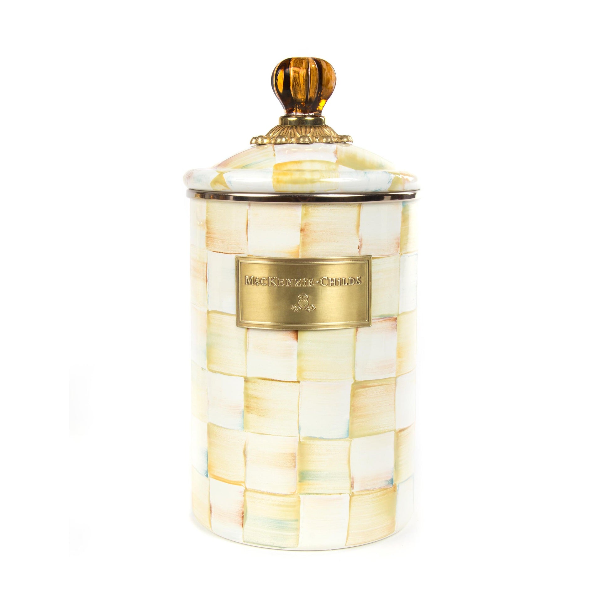 Parchment Check Enamel Canister - Large (Mackenzie Childs) - Gallery Gifts Online 