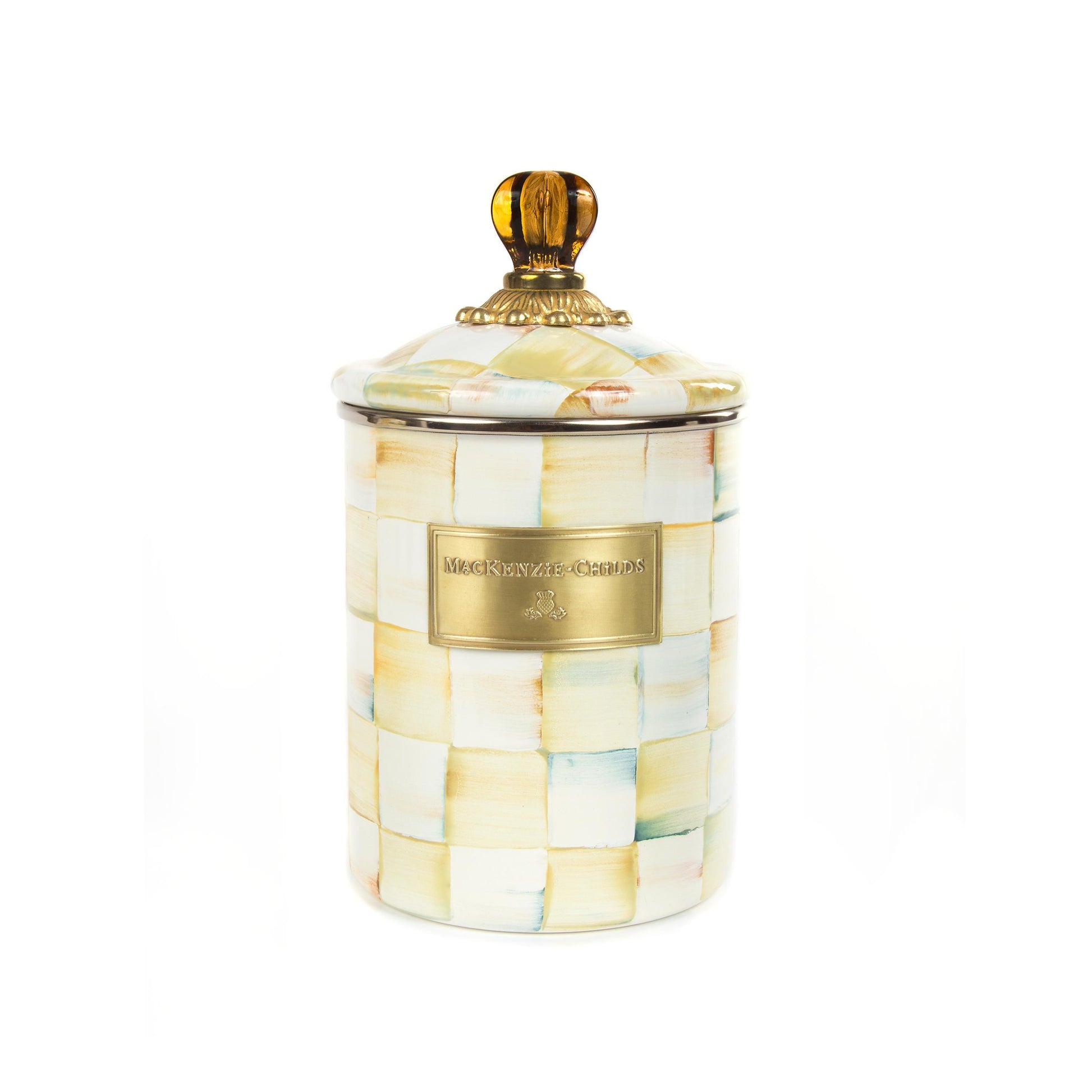 Parchment Check Enamel Canister - Medium (Mackenzie Childs) - Gallery Gifts Online 