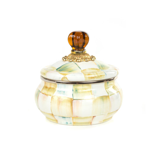 Parchment Check Enamel Squashed Pot (Mackenzie Childs) - Gallery Gifts Online 