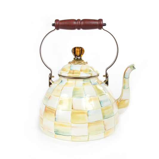Parchment Check Enamel Tea Kettle - 2.8L (Mackenzie Childs) - Gallery Gifts Online 