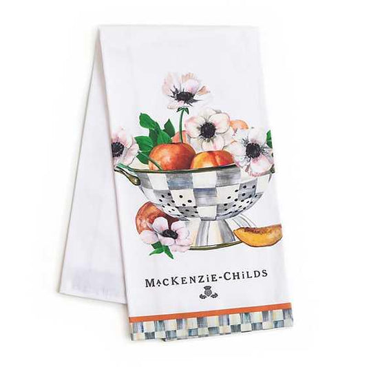 Peaches & Anemones In Colander Dish Towel (Mackenzie Childs) - Gallery Gifts Online 