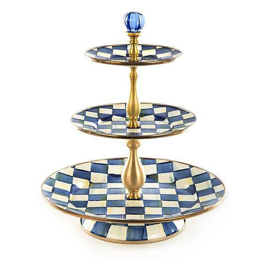 Royal Check Enamel Three Tier Sweet Stand (Mackenzie Childs) - Gallery Gifts Online 