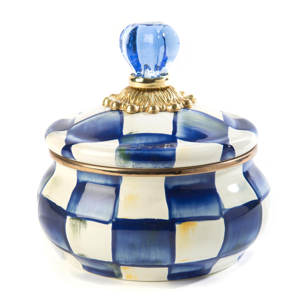 Squashed Rabbit Ptc Royal Check Squashed Pot (Mackenzie Childs) – Gallery Gifts Online