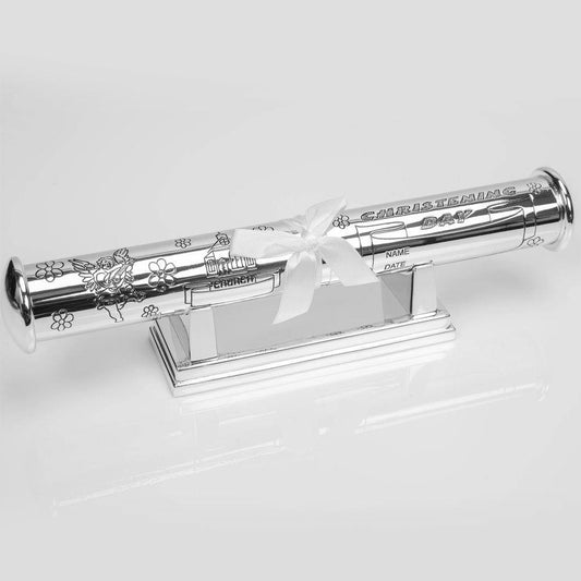 Silver Plated Christening Day Tube & Stand (Widdop) - Gallery Gifts Online 