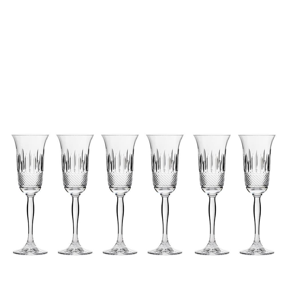 Six Champagne Flutes- Eternity (Royal Scot Crystal) - Gallery Gifts Online 
