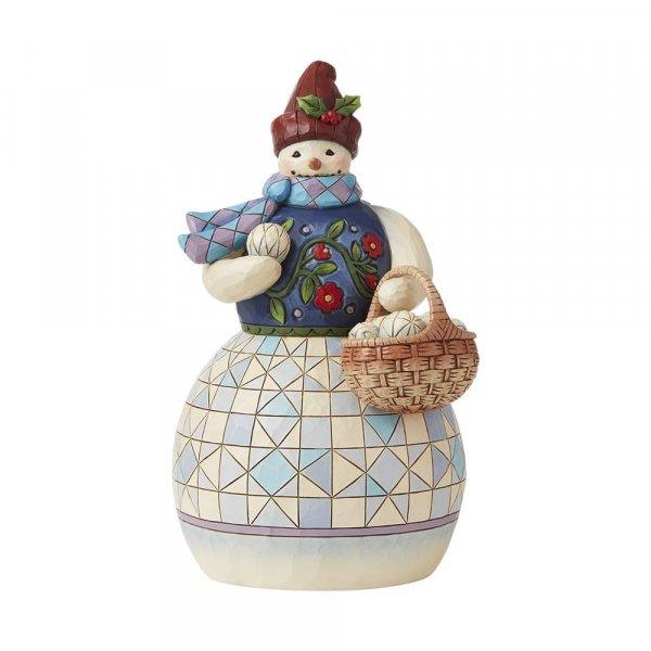 Snowman with Basket of Snowballs Figurine (Christmas Ornaments) - Gallery Gifts Online 