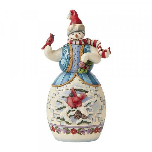 Snowman with Cardinal Figurine (Christmas Ornaments) - Gallery Gifts Online 
