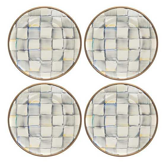 Sterling Check Enamel Appetizer Plates - Set of 4 (Mackenzie Childs) - Gallery Gifts Online 