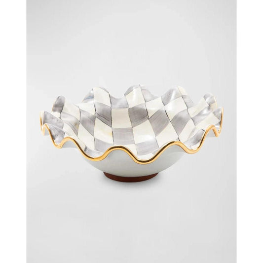Sterling Check Medium Fluted Serving Bowl (Mackenzie Childs) - Gallery Gifts Online 