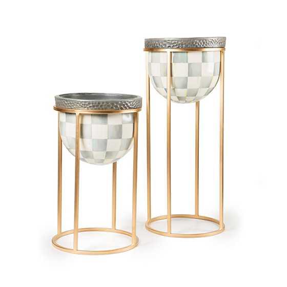 Sterling Check Plant Stand - Tall (Mackenzie Childs) - Gallery Gifts Online 