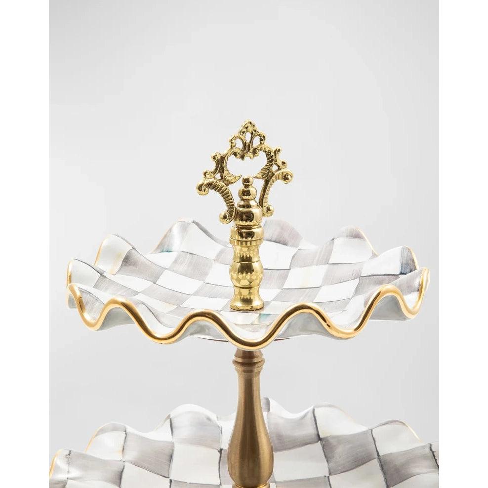 Sterling Check Three Tier Sweet Stand (Mackenzie Childs) - Gallery Gifts Online 
