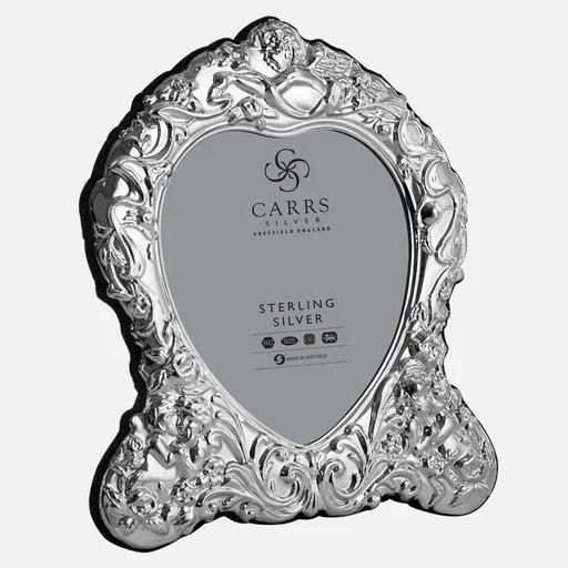 Traditional Sterling Silver Heart Photo Frame Grey Velvet Back - 6x5 (Carrs of Sheffield) - Gallery Gifts Online 