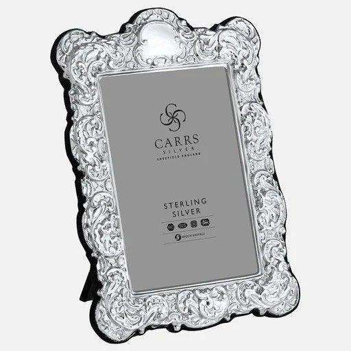 Traditional Sterling Silver Photo Frame With Grey Velvet Back - 6" x 4" (Carrs of Sheffield) - Gallery Gifts Online 
