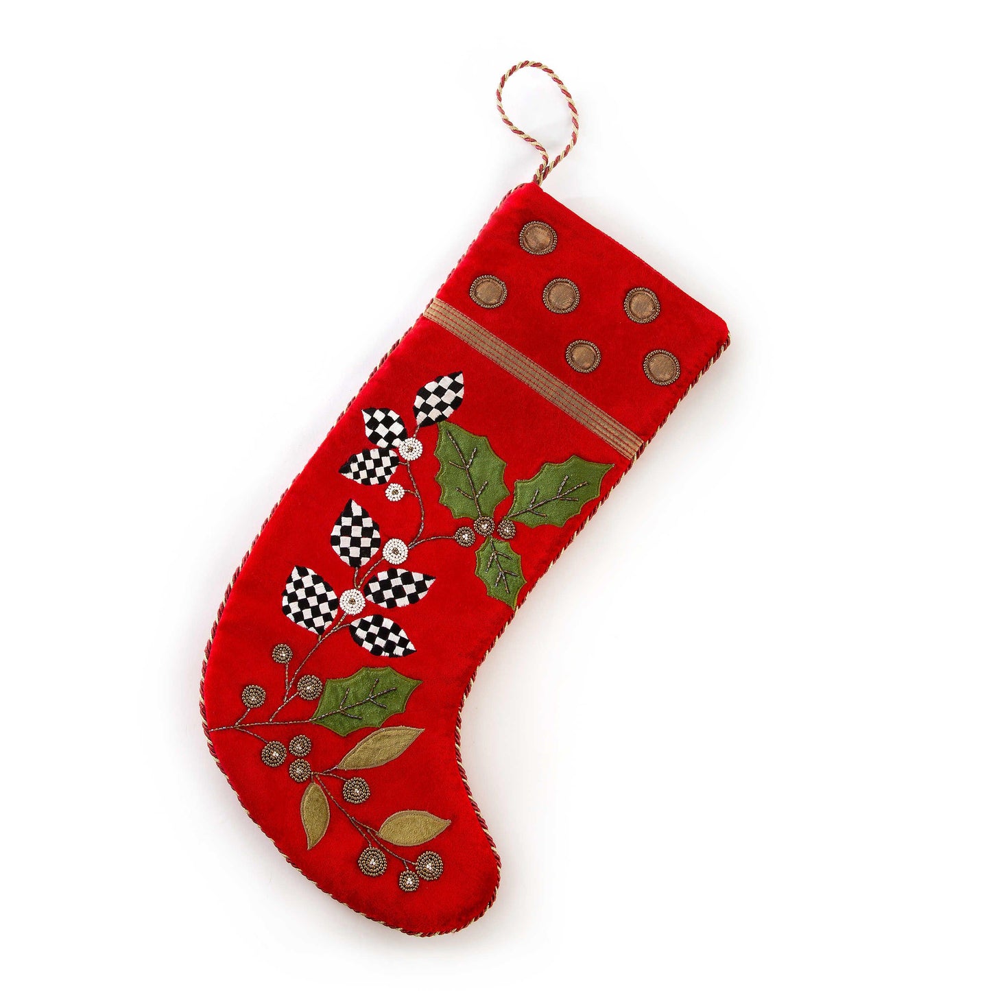 Trailing Holly Stocking (Mackenzie Childs) - Gallery Gifts Online 