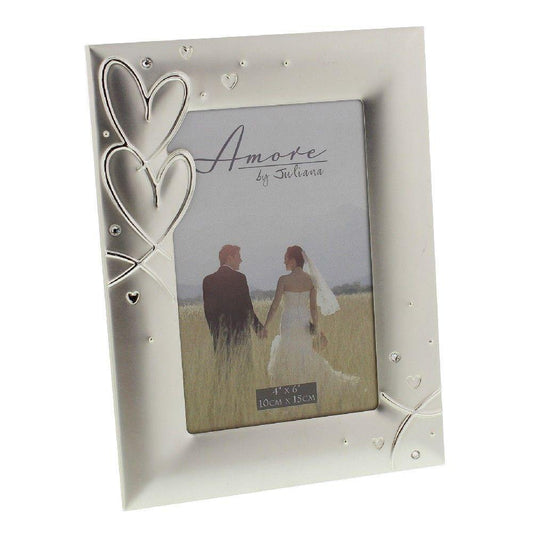 4x6 Hearts & Crystals Silver Plated Photo Frame - Amore - Gallery Gifts Online 