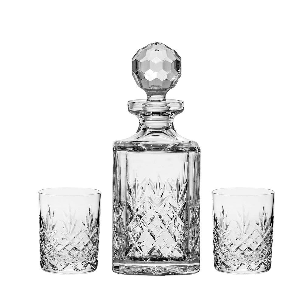 Whisky Set: Square Decanter & Two Whisky Tumblers - Edinburgh (Royal Scot Crystal) - Gallery Gifts Online 