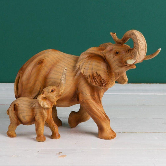 Wood Effect - Elephant & Calf (Widdop) - Gallery Gifts Online 