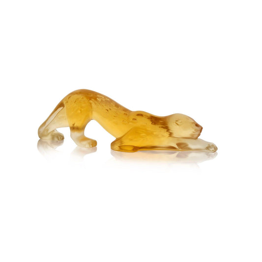 Zeila Panther Figure Small Size Amber (Lalique) - Gallery Gifts Online 